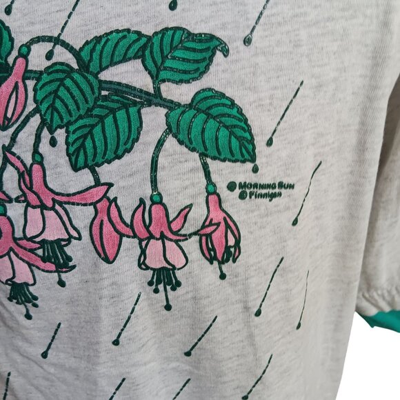 Medium Vintage T-shirt Single Stitch Morning Sun Fuchsia Flower 1980's Heather - Picture 5 of 7